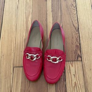 Talbots Vibrant Red Loafers with Gold Accent